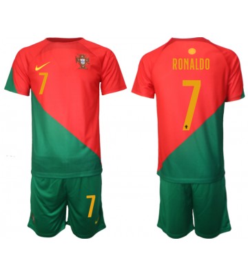 Portugalia Cristiano Ronaldo #7 Koszulka Podstawowych Dziecięca MŚ 2022 Krótki Rękaw (+ Krótkie spodenki)